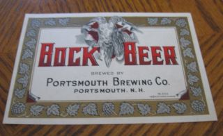 Vintage Pre - Pro Portsmouth Bock Beer - Brewing Bottle Label Nh Hampshire