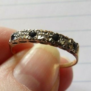 Vintage 9 Carat Yellow Gold Sapphire & Diamond Half Hoop Stone Ring U Yl384