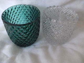Two Victorian Clarkes Night Light Glass Shades 1 Green.  1 Clear Glass