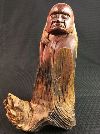 Vintage Japanese Carved Wood Wooden Monk Buddha From Tree Limb Statue Figure