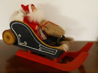 Ino Schaller Santa Claus With Wooden Sled And Fur,  Handmade And Rare