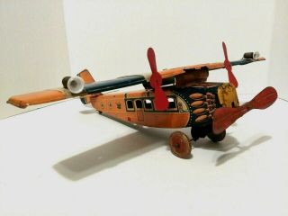 Tipp & Co.  3 Engines Wind Up,  Tin Toy Passenger Airplane,  Lights,  Germany 1933