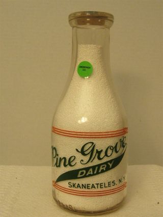 Trpq Milk Bottle Pine Grove Dairy Skaneateles Ny 1947 2 - Color Pine Trees Evans