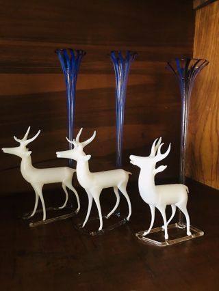 3 Vintage Bimini Lauscha German Blown Mercury Glass Bud Vases Reindeer Wow