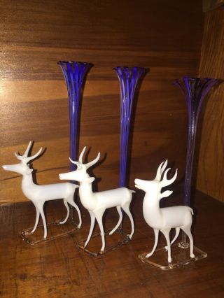 3 Vintage Bimini Lauscha German Blown Mercury Glass Bud Vases Reindeer WOW 2