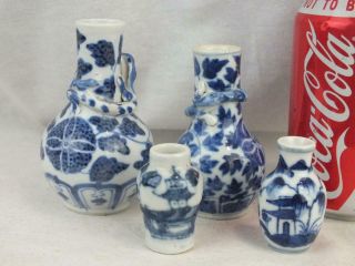 Four 19th C Chinese Porcelain Blue & White Miniature Vases