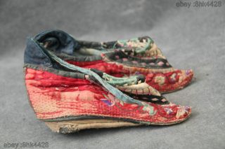 Chinese 19thc Qing Antique Pairs Ladies Embroidered Foot Deformity Bound Shoes 4