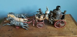 Large Vintage Cast Iron Horse - Drawn Fire Pumper Toy - Could Be A Hubley
