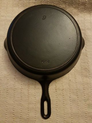 Vintage Griswold Iron Mountain No.  9 Cast Iron Skillet With Heat Ring 1082