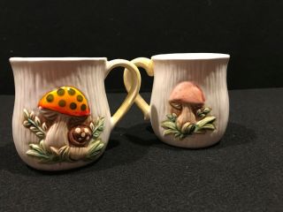 2 Vintage Sears Roebuck & Co.  Merry Mushroom Mug Embossed Coffee Cup Japan 1978