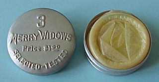 Vintage 3 Merry Widows Brand Condoms / Rubbers,  Nos Metal Container