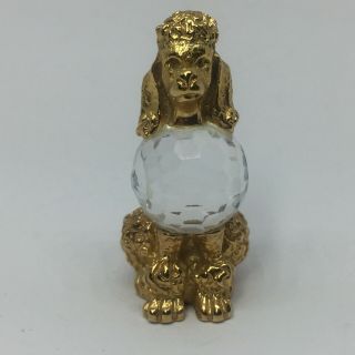 Vintage Swarovski Trimlite Gold Poodle With Clear Crystal Rare 1 3/4 " X 5/6 "