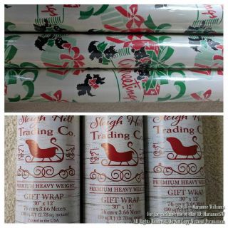 3 Rolls Christmas Wrapping Paper Vintage Look Scottie Dogs W Packages Scotty