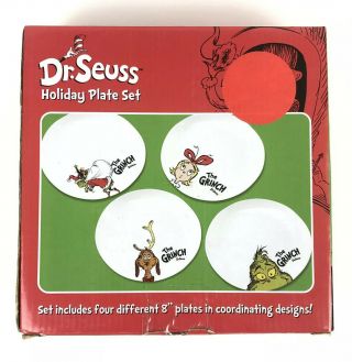 Dr.  Suess The Grinch Christmas 8 " Dessert Ceramic Plate Set