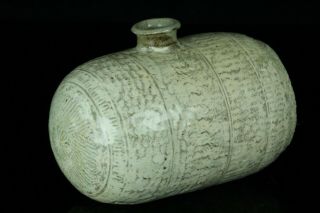 Oct003 Korean Pottery Bottle Vase Jar White Inlay