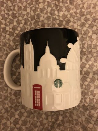 Starbucks Coffee Mug Cup London Relief Collector Series 16 Oz Black & White