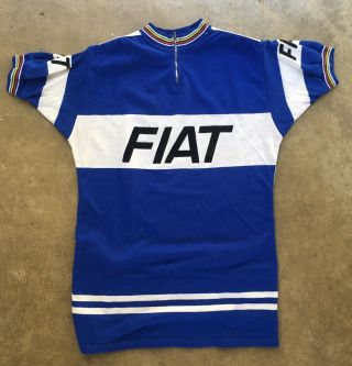 Eddy Merckx Team Fiat 1977 Vintage Wool Cycling Jersey Zip Short Sleeve M Or L