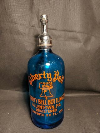 Vintage Blue Seltzer Bottle Liberty Bell Bottling Co.  Made In Czechoslovakia