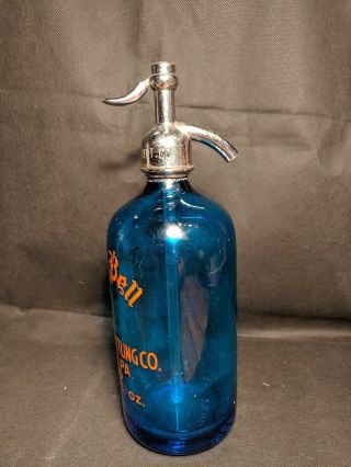 Vintage BLUE seltzer bottle Liberty Bell Bottling Co.  Made in Czechoslovakia 2