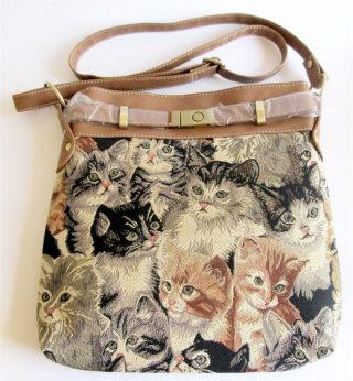 Tapestry Signare Cats & Kittens - Slim Cross Body Bag - Shoulder Bag