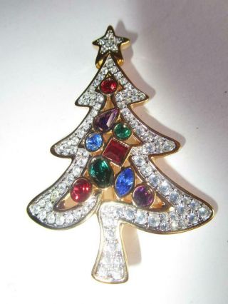 Vintage 2001 Signed Swarovski Crystal Rhinestone Christmas Tree Pin Brooch
