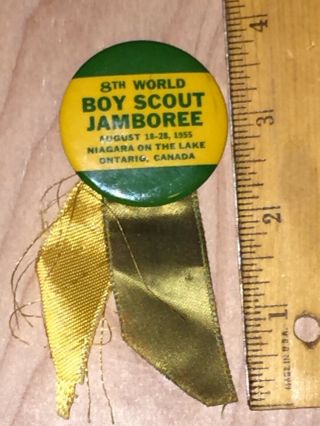 8th World Boy Scout Jamboree 1955 Button Pin With Ribbons