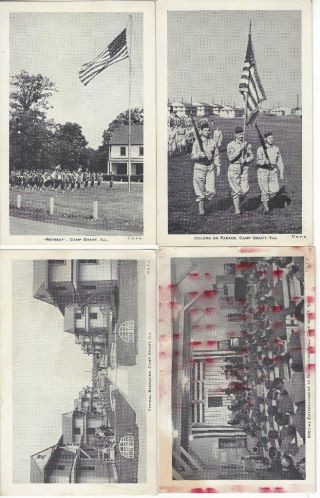 Four 1940s Wwii Era Camp Grant,  Ill Illinois U.  S.  Army Facility Postcards