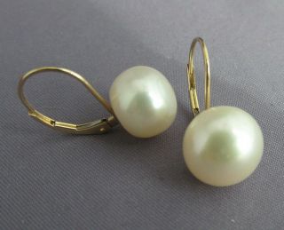 Vintage 14k Yellow Gold White Pearl Stud Pierced Dangle Earrings 11mm 4.  3g
