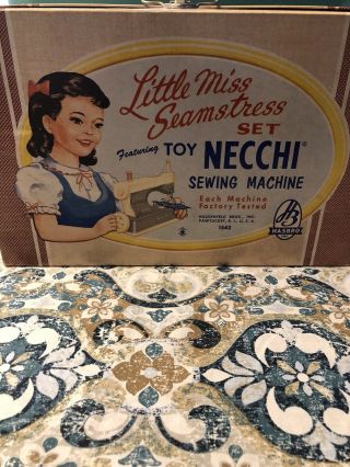 Little Miss Seamstress Toy Necchi Sewing Machine Set W/ Box & 2 Dolls