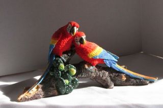 Resin Macaws Parrots On A Log
