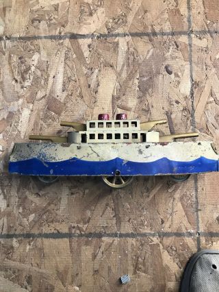 1909 Antique Schieble Dayton Battleship Ship Friction Hill Climber Toy