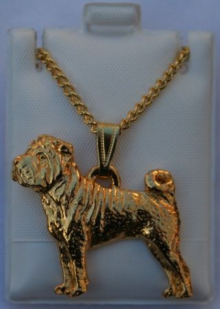 Shar Pei Dog 24k Gold Plated Pewter Pendant Chain Necklace Set