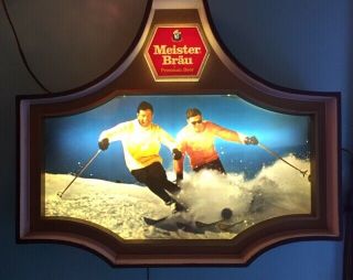 Vintage Meister Brau Sign Light Skiing