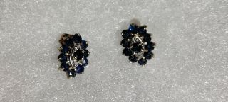 Vintage Natural Blue Sapphire & Diamond Earrings 14k Yellow Gold