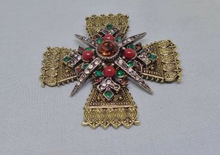 Vintage 60 ' s signed ART Maltese Cross brooch rhinestone pin pendant 2