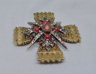 Vintage 60 ' s signed ART Maltese Cross brooch rhinestone pin pendant 3