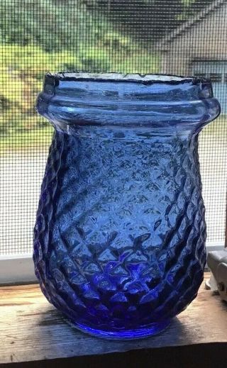Victorian Christmas Tree Quilted Candle Jar Light Fairy Medium Blue Not Cobalt