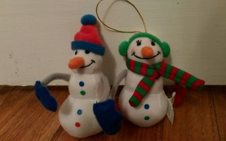 Vintage Hallmark Mini Plush Kiss Kiss Snowman/snowmen Christmas Tree Ornaments