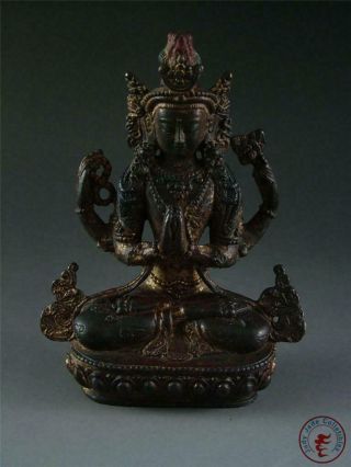 Fine Old Chinese Tibet Bronze 4 - Armed Kwanyin Image Statue Auspicious