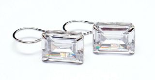Russian Emerald Cut Lab Diamonds 15 X 10 Mm Sterling Silver 925 Earrings 6.  9g