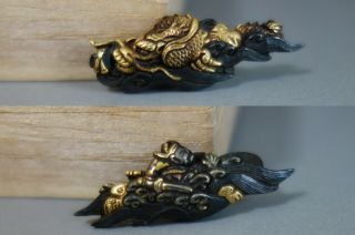 Menuki Japanese Samurai Dragon Zhang Liang Gold Silver Inlay Sword Fitting Tsuba