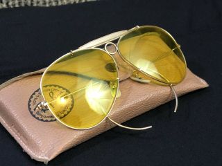 Vtg Bausch & Lomb Ray - Ban Kalichrome Aviator Bullet Hole Shooting Glasses & Case
