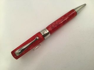 Montegrappa Symphony Red Marble Celluloid W/ Sterling Silver Ballpoint Pen