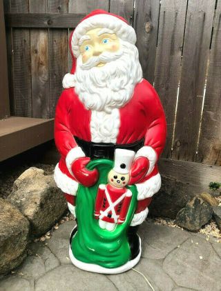 Vintage Grand Venture Blow Mold Santa Claus Bag Toy Soldier Lighted Blow Mold