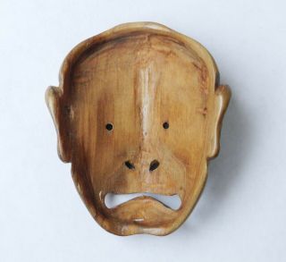 Antique Japanese Boxwood Netsuke Okimono Noh Kabuki Oni Demon Mask Face 3
