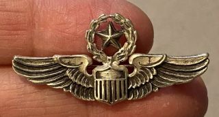 Vintage Sterling Silver Wwii Us Air Force Command Pilot Wings Pin By H - H,  1 - 1/2”