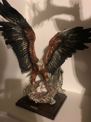 G.  Armani Porcelain Bald Eagle Figurine On Wooden Base 17 " X16 "