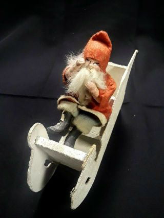 Antique German Putz Santa on White Mica Sled Sleigh - Made in Germany 2