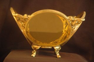 Guildcrest 24k Plated Large Footed Decorative Piece With Amber Panels Bowl