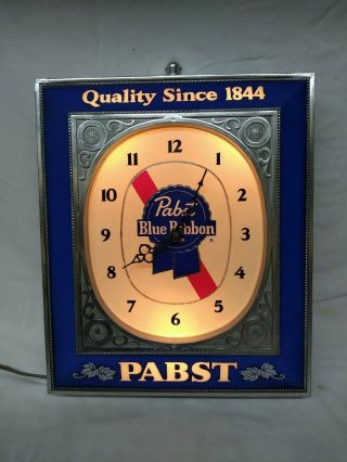 Vintage Pabst Blue Ribbon Beer Lighted Wall Clock Sign Advertising Bar Pub